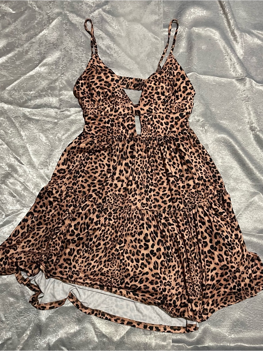 Leopard Print Spaghetti Strap Casual Dress - Brown